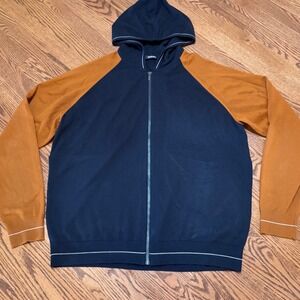 Murano Zip Hoodie Mens XL Navy Orange Colorblock Knit Sweater Retro Grandpa EUC